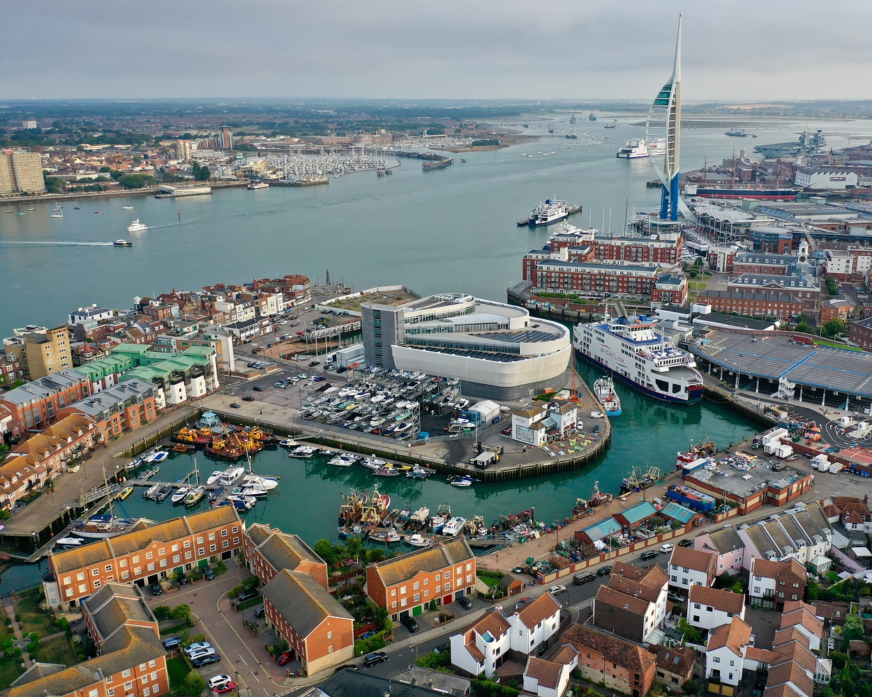 Early morning view of Portsmouth Panos by Drone Grey Arrows Drone