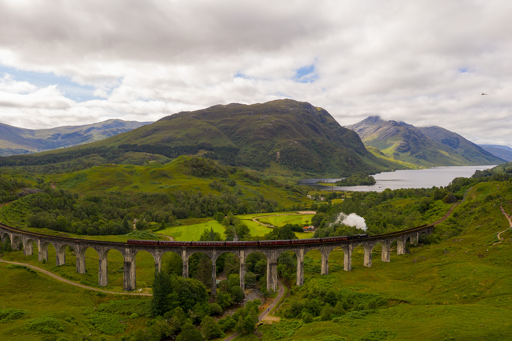 Glenfinnan viaduct extra visitor in shot Photos by Drone Grey