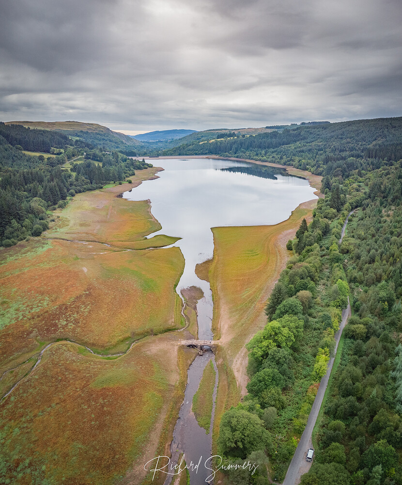 Llwynon Reservoir looking low Photos by Drone Grey Arrows Drone