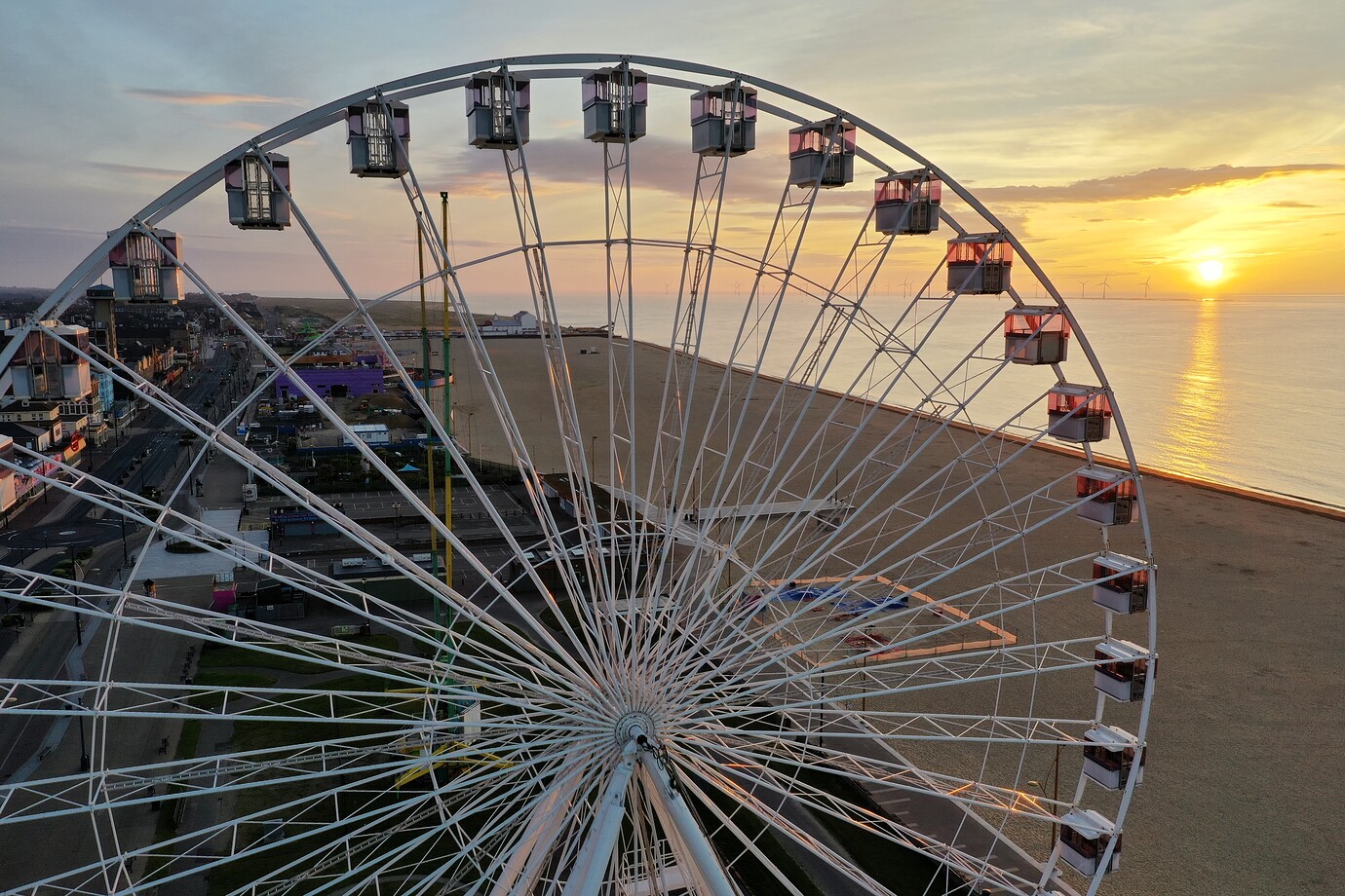 Great Yarmouth big wheel at dawn Photos by Drone Grey Arrows Drone