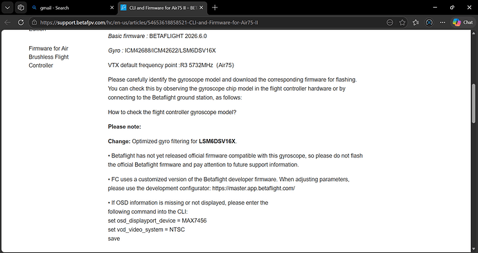 CLI and Firmware for Air75 II – BETAFPV Support Center and 1 more page - Personal - Microsoft​ Edge 07052026 123705