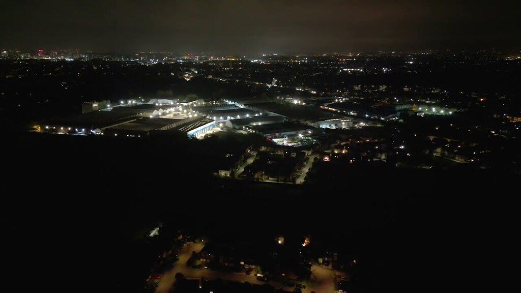 McVitie's Factory, Stockport at Night Videos by Drone Grey Arrows