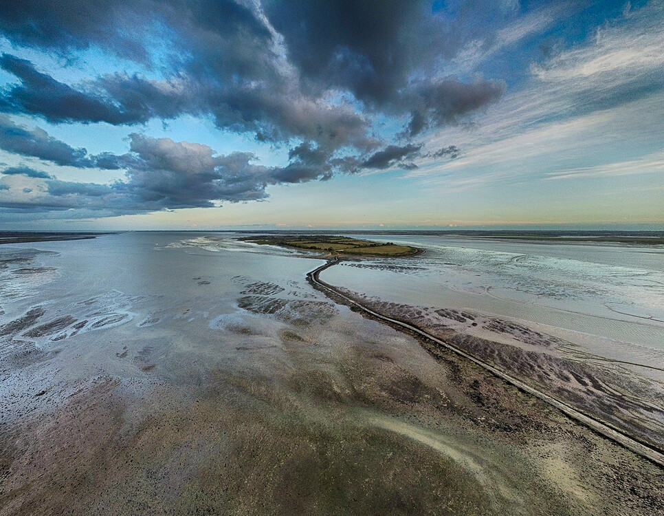 Osea Island and Causeway, Blackwater Estuary - Photos by Drone - Grey