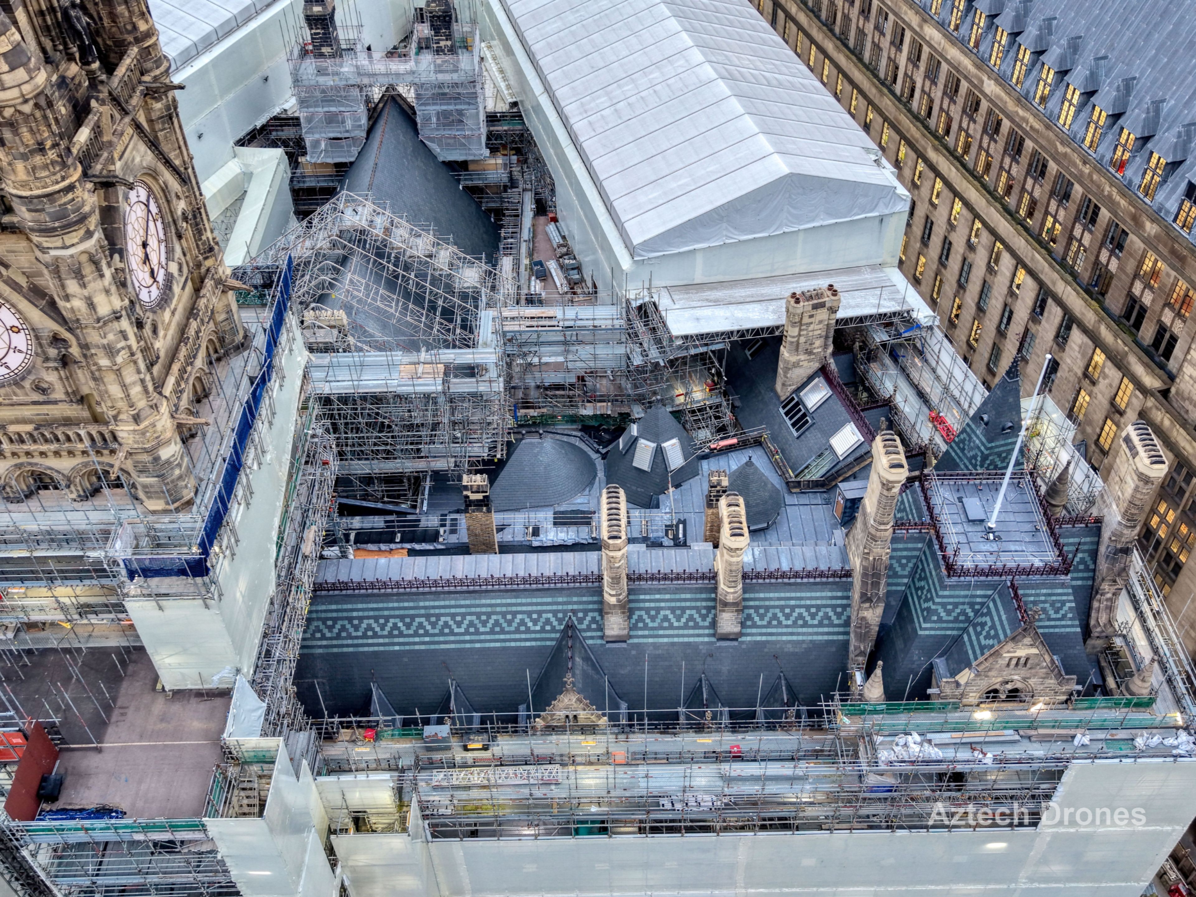 Manchester Town Hall Roof revealed - Photos by Drone - Grey Arrows ...