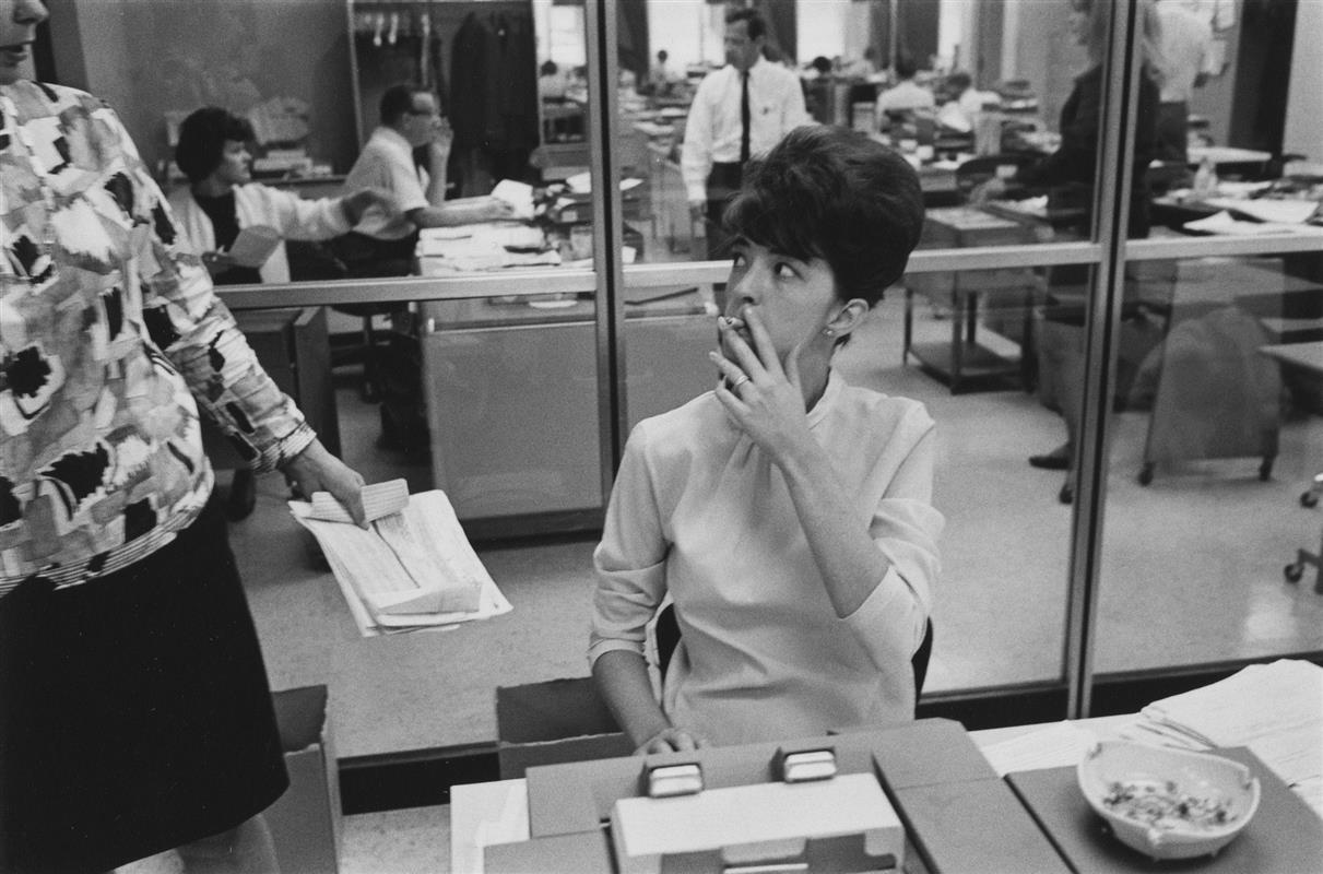EN-119-Secretary-smoking-at-her-desk-Detroit-1968-Custom